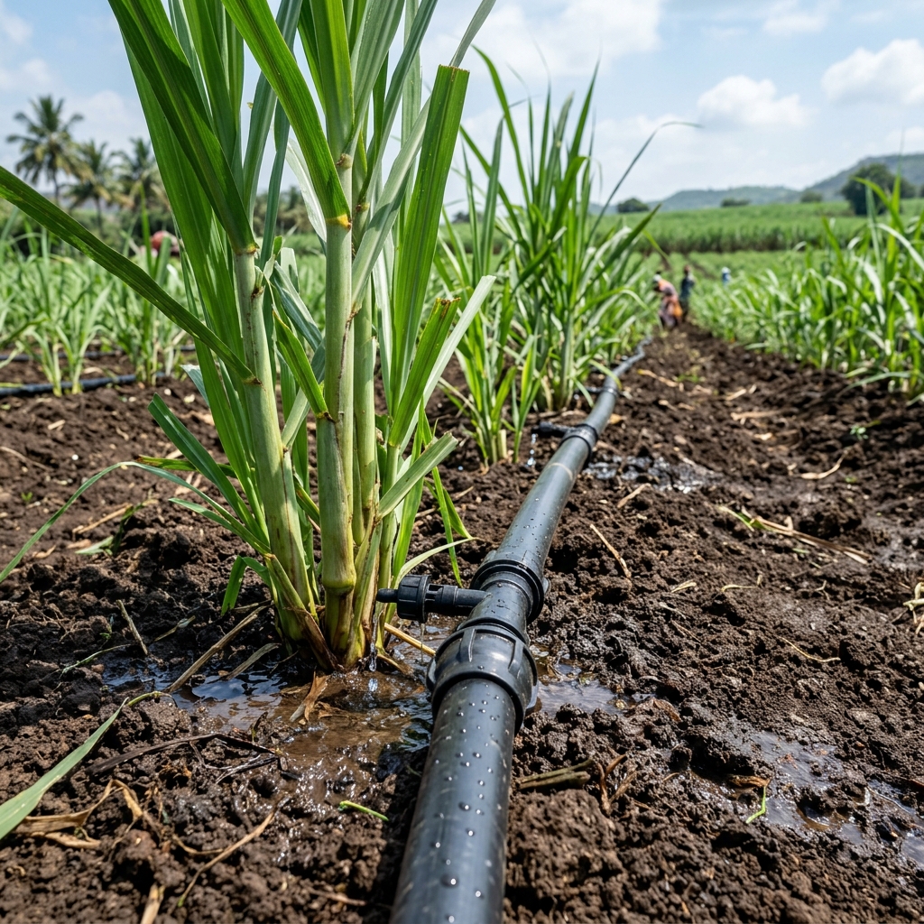Drip irrigation sugarcane field